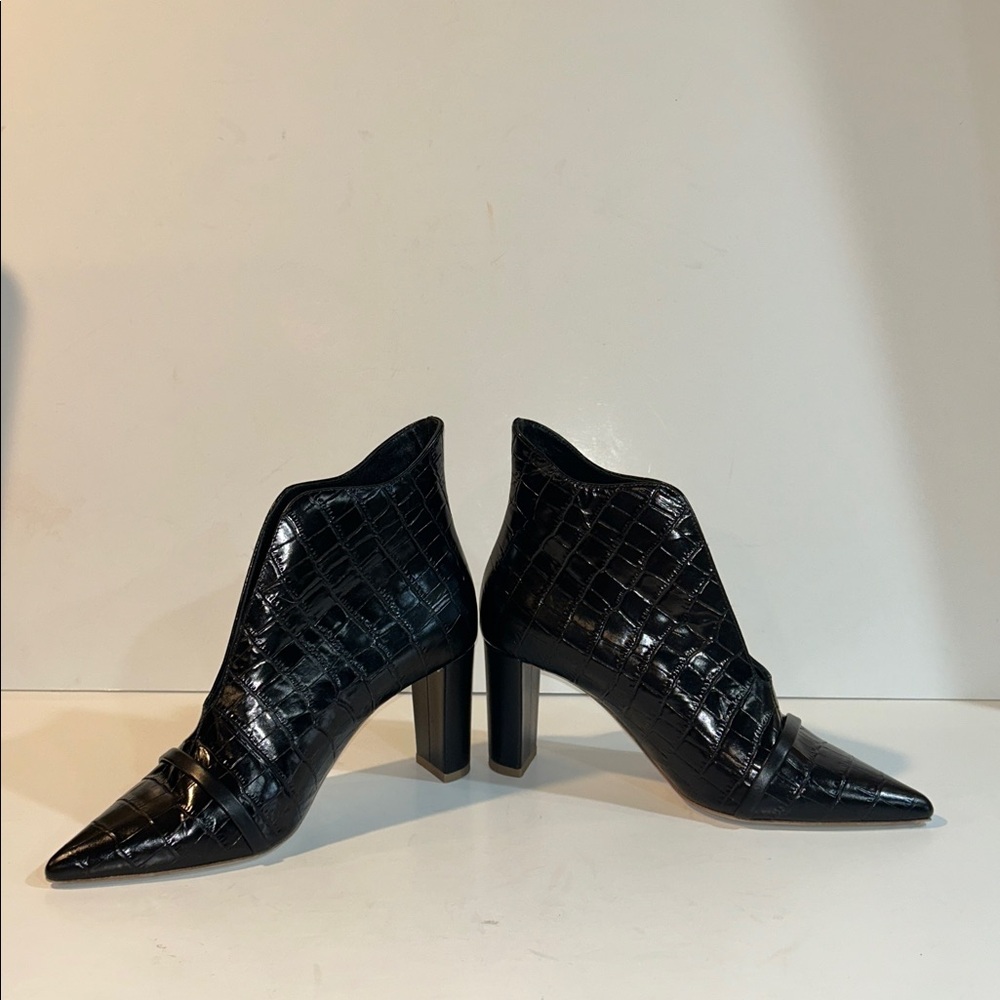 Malone Souliers Clara Black Croc-Embossed Pointed Ankle Boots - Picture 5 of 15
